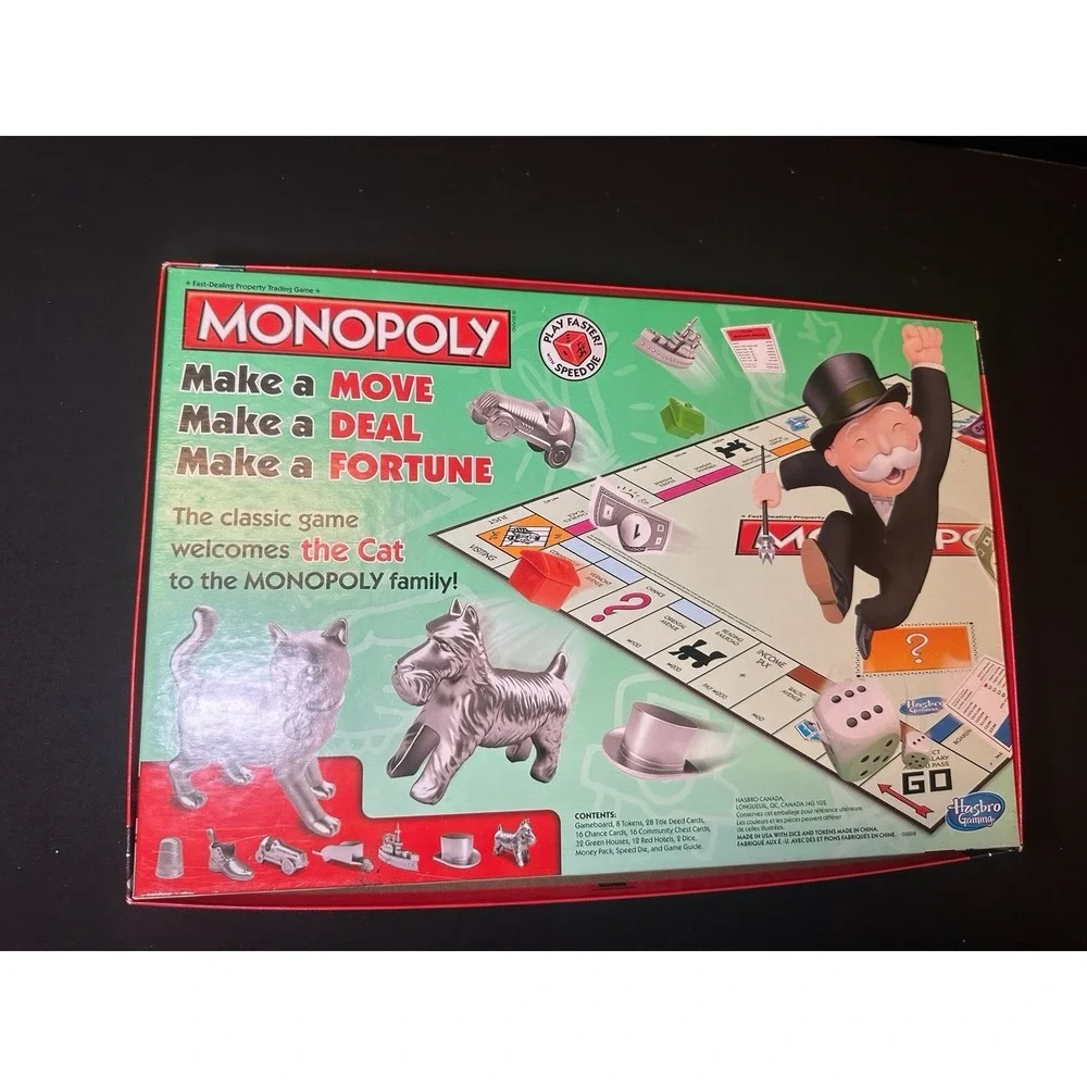 Monopoly Fast Dealing Property Trading Board Game - Cat Token-Hasbro -Speed Die